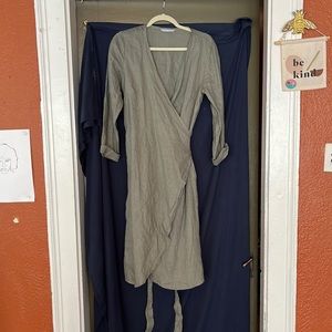 Green linen wrap dress